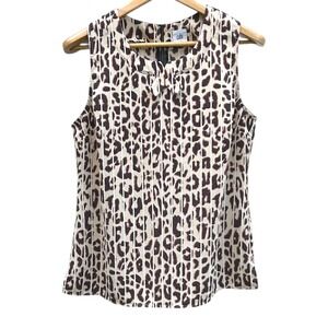 Cabi Animal Print Sleeveless Top Bow Accent Beige‎ Brown Striped Detail Size Med